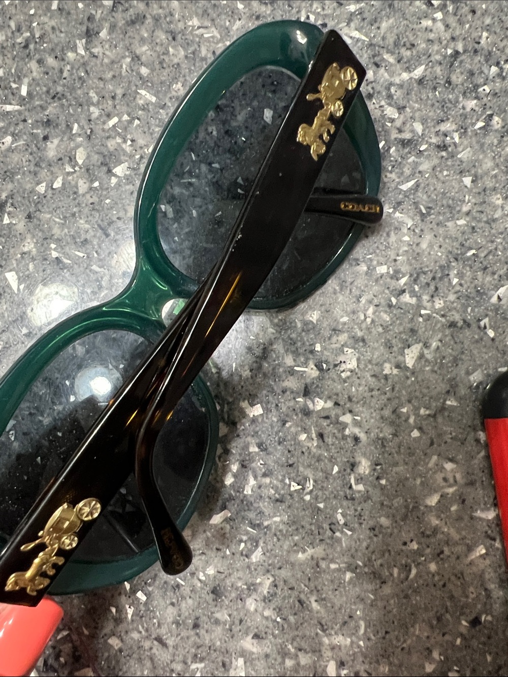 Coach Green Frame Sunglasses with Black Temples and Gold Coach Accent